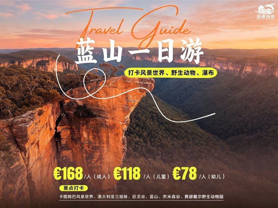 稿定设计-1 (英文团)蓝山小团风景世界、野生动物、瀑布 - 图片 1